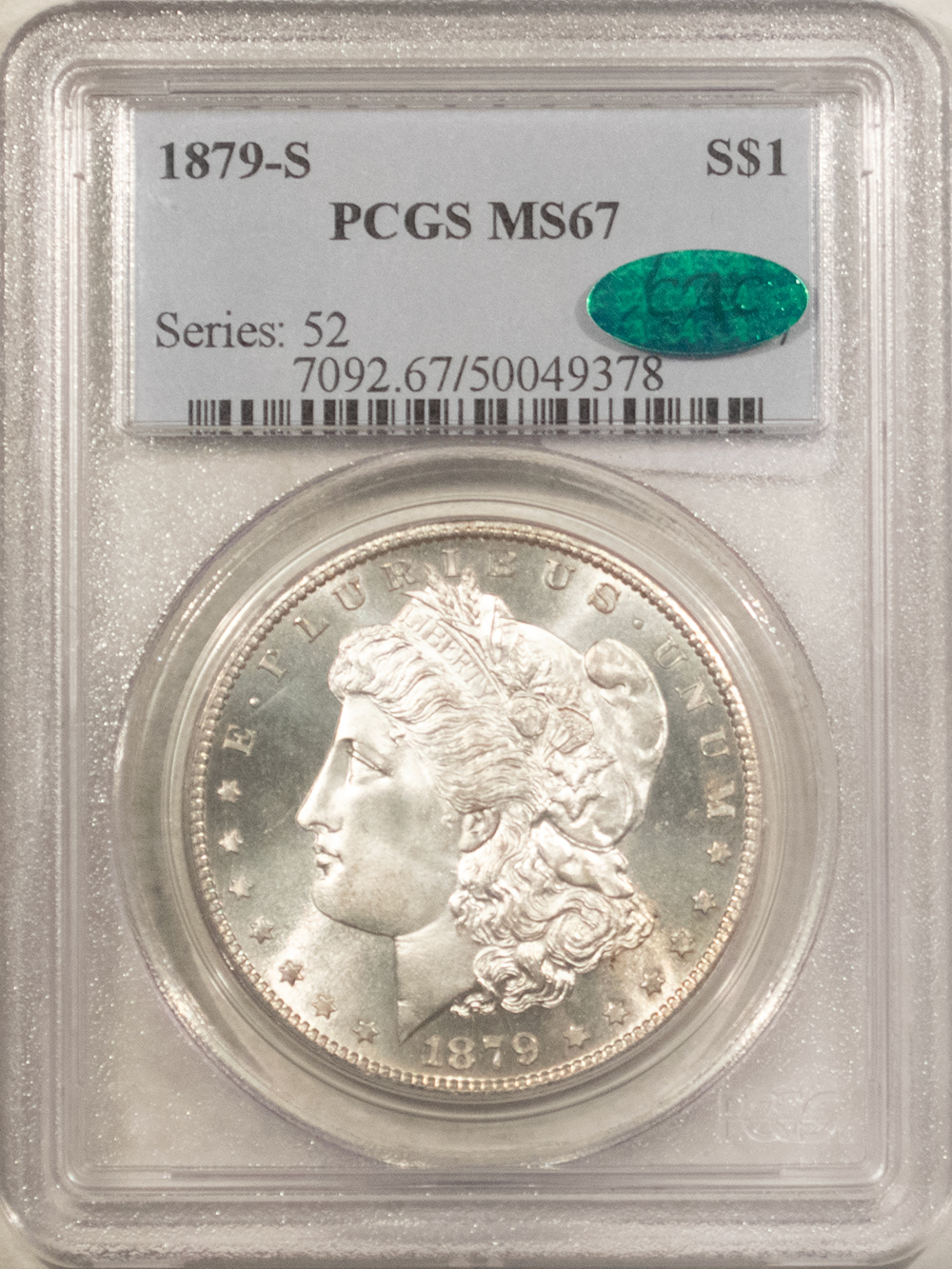 CAC Approved Coins 1879-S $1 MORGAN DOLLAR – PCGS MS-67, LOOKS 68! SUPER PREMIUM QUALITY & CAC! CAC Approved Coins 1879-S $1 MORGAN DOLLAR – PCGS MS-67, LOOKS 68! SUPER PREMIUM QUALITY & CAC!