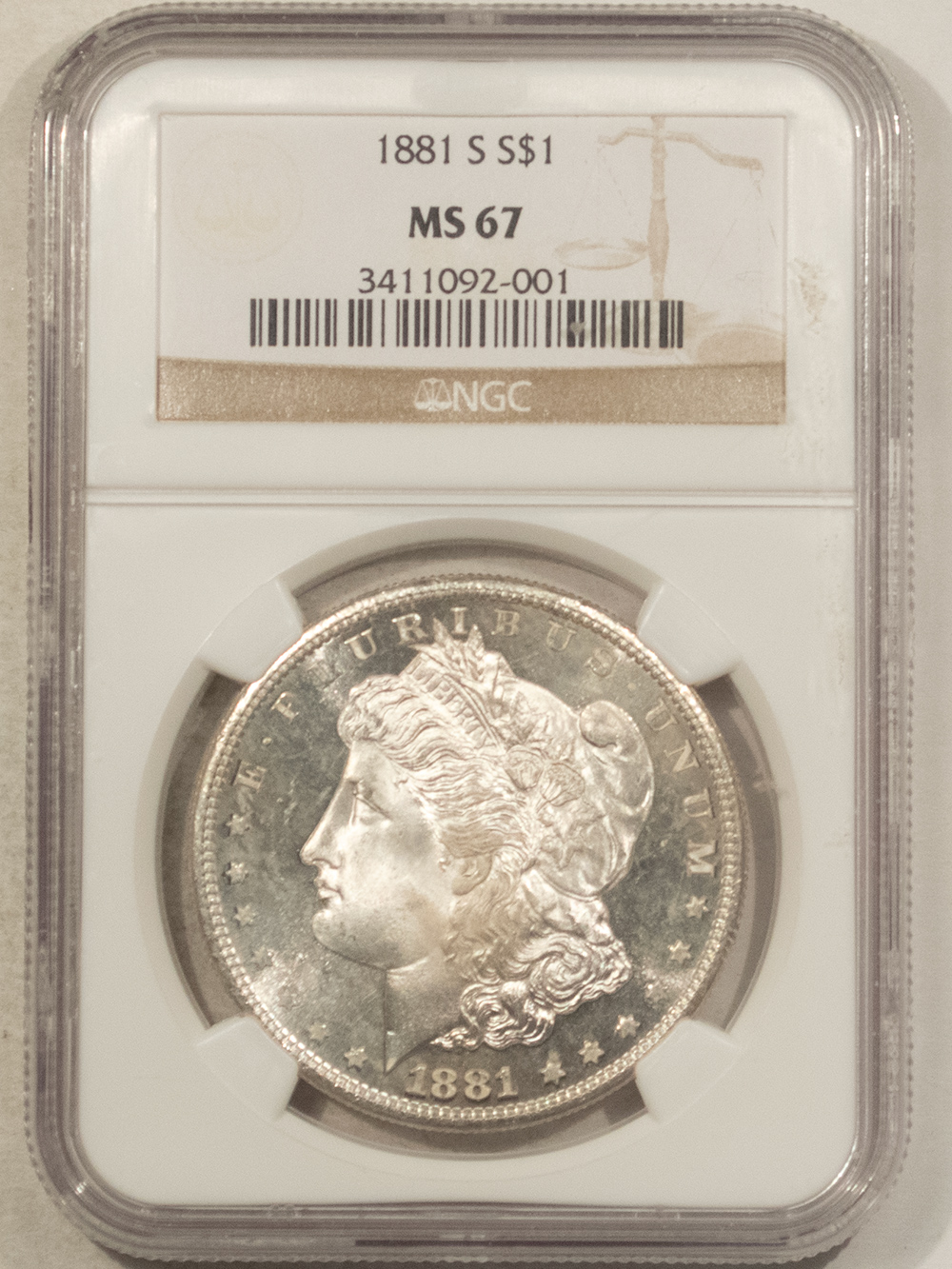 Dollars 1881-S $1 MORGAN DOLLAR – NGC MS-67, BLAST WHITE! LOOKS PROOF-LIKE! Dollars 1881-S $1 MORGAN DOLLAR – NGC MS-67, BLAST WHITE! LOOKS PROOF-LIKE!