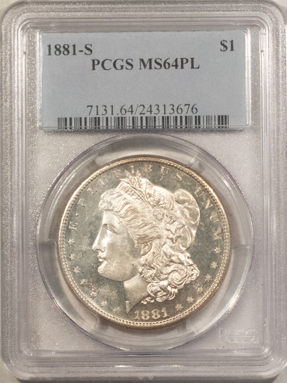 Dollars 1881-S $1 MORGAN DOLLAR – PCGS MS-64 PL, FRESH WHITE PROOFLIKE W/ GREAT MIRRORS! Dollars 1881-S $1 MORGAN DOLLAR – PCGS MS-64 PL, FRESH WHITE PROOFLIKE W/ GREAT MIRRORS!