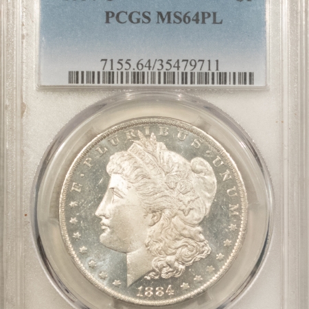 Dollars 1884-O $1 MORGAN DOLLAR – PCGS MS-64 PL, WHITE PROOFLIKE, DEEP & PREMIUM QUALITY