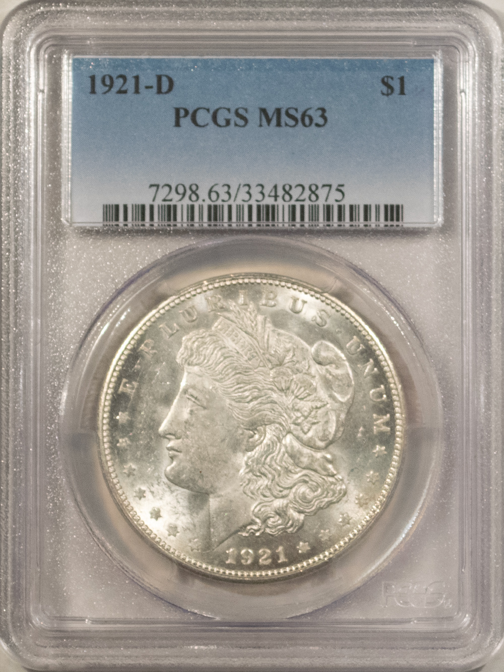 Dollars 1921-D $1 MORGAN DOLLAR – PCGS MS-63 BLAST WHITE & CHOICE! Dollars 1921-D $1 MORGAN DOLLAR – PCGS MS-63 BLAST WHITE & CHOICE!