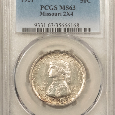 Early Commems 1921 MISSOURI 2X4 COMMEMORATIVE HALF DOLLAR – PCGS MS-63 MOSTLY WHITE & CHOICE