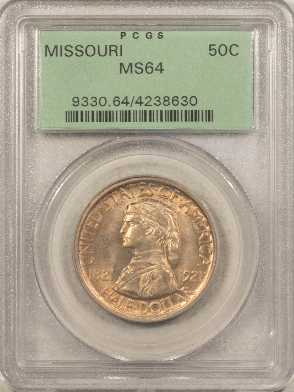 Early Commems 1921 MISSOURI COMMEMORATIVE HALF DOLLAR PCGS MS-64, FRESH, OLD GREEN HOLDER, PQ! Early Commems 1921 MISSOURI COMMEMORATIVE HALF DOLLAR PCGS MS-64, FRESH, OLD GREEN HOLDER, PQ!