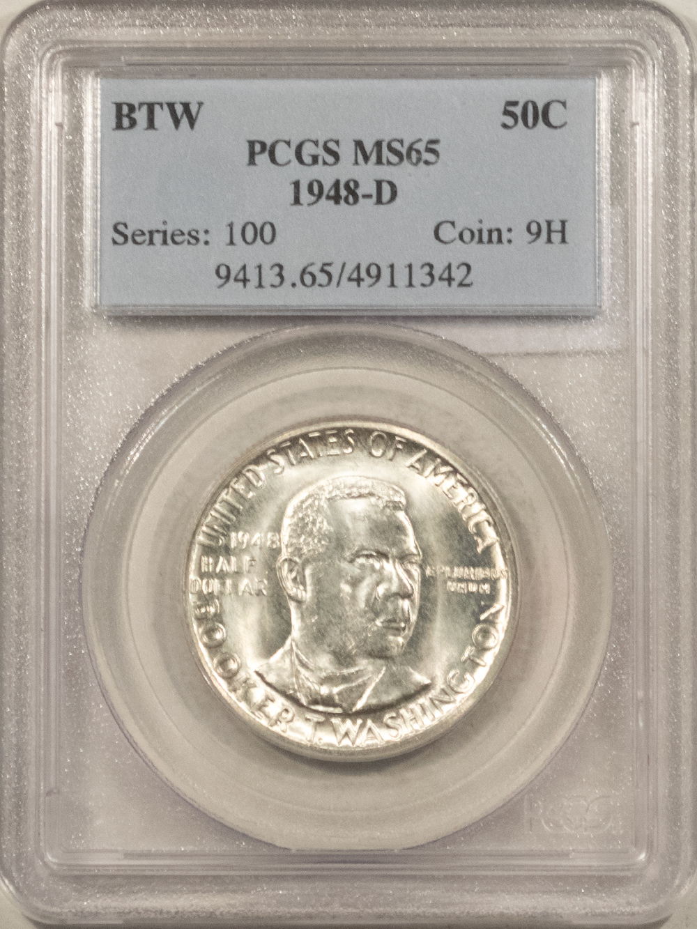 Early Commems 1948-D BOOKER T WASHINGTON COMMEMORATIVE HALF – PCGS MS-65 BLAZING WHITE GEM! Early Commems 1948-D BOOKER T WASHINGTON COMMEMORATIVE HALF – PCGS MS-65 BLAZING WHITE GEM!
