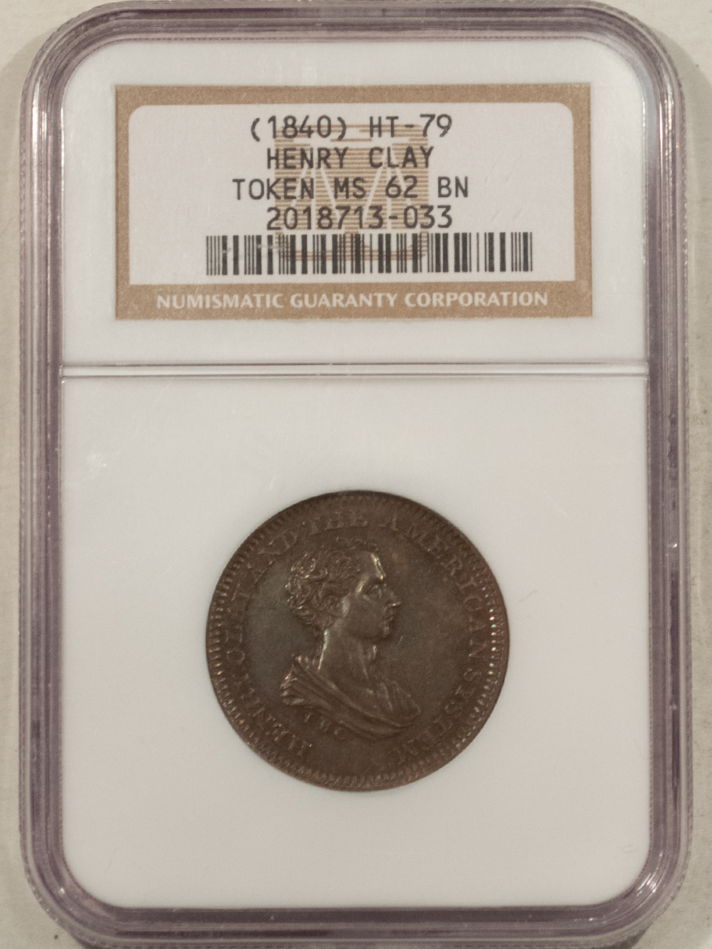Exonumia (1840) HT-79 HENRY CLAY TOKEN – NGC MS-62 BN, PRE CAMPAIGN TOKEN, SCARCE! Exonumia (1840) HT-79 HENRY CLAY TOKEN – NGC MS-62 BN, PRE CAMPAIGN TOKEN, SCARCE!
