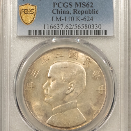 New Certified Coins (1934) CHINA REPUBLIC SILVER $1 DOLLAR, LM-110 K-624 – PCGS MS-62!