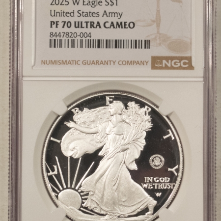 American Silver Eagles 2025-W $1 AMERICAN SILVER EAGLE 1 OZ .999 US ARMY 250TH ANN PRIVY NGC PF-70 UCAM
