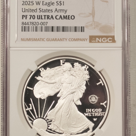 American Silver Eagles 2025-W $1 AMERICAN SILVER EAGLE 1 OZ .999 US ARMY 250TH ANN PRIVY NGC PF-70 UCAM