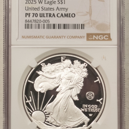 American Silver Eagles 2025-W $1 AMERICAN SILVER EAGLE 1 OZ .999 US ARMY 250TH ANN PRIVY NGC PF-70 UCAM