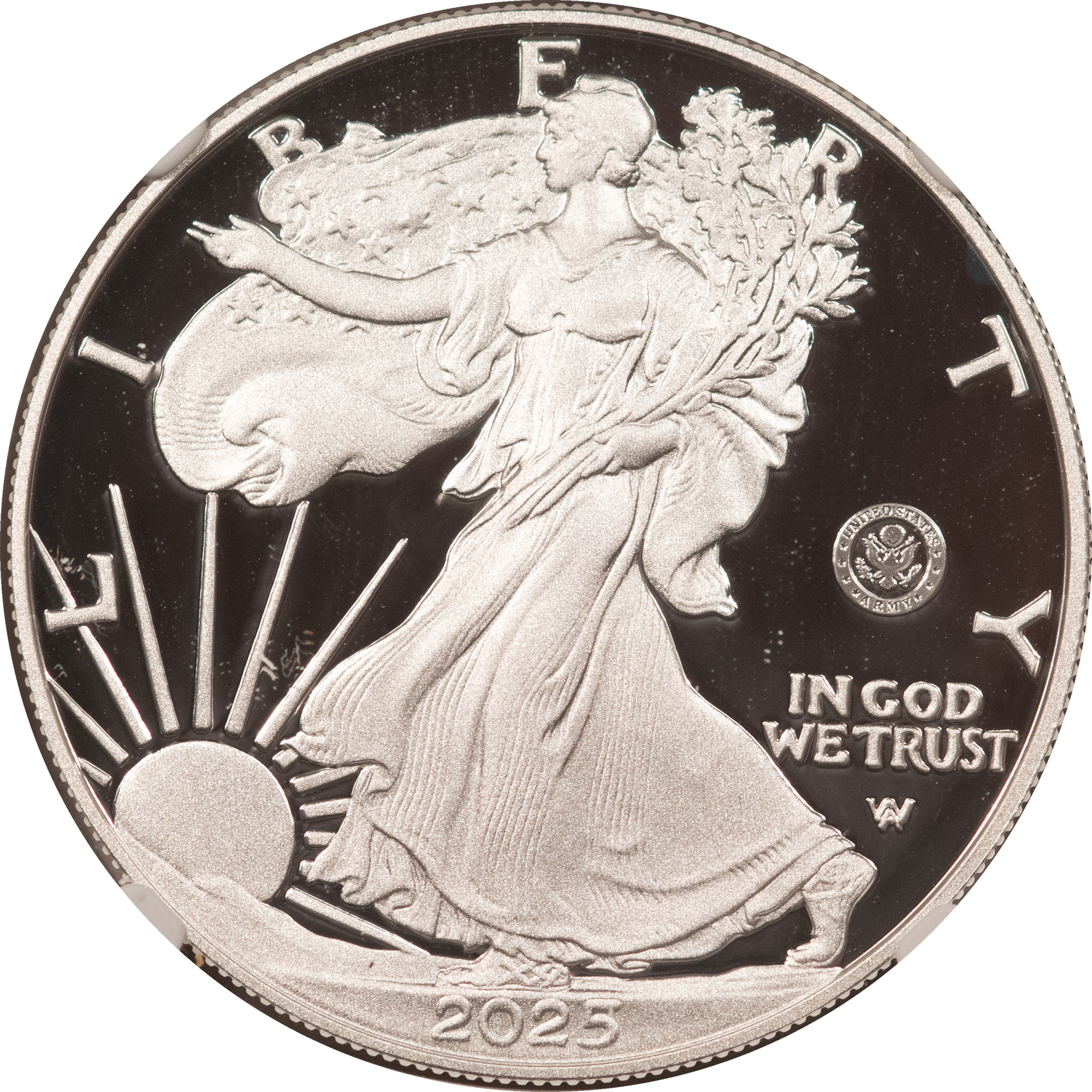 American Silver Eagles 2025-W $1 AMERICAN SILVER EAGLE 1 OZ .999 US ARMY 250TH ANN PRIVY NGC PF-70 UCAM American Silver Eagles 2025-W $1 AMERICAN SILVER EAGLE 1 OZ .999 US ARMY 250TH ANN PRIVY NGC PF-70 UCAM