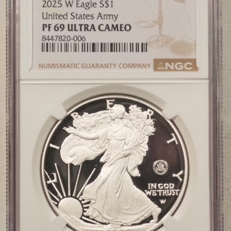 American Silver Eagles 2025-W $1 AMERICAN SILVER EAGLE 1 OZ .999 US ARMY 250TH ANN PRIVY NGC PF-69 UCAM