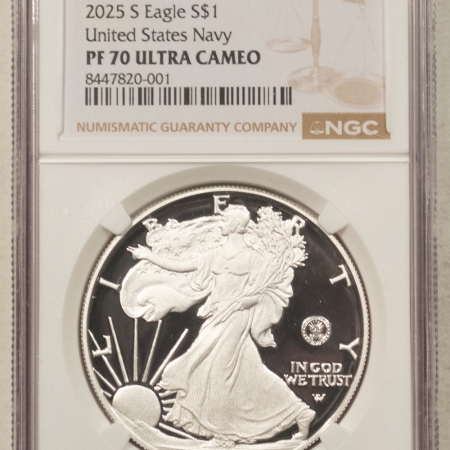 American Silver Eagles 2025-S $1 AMERICAN SILVER EAGLE 1 OZ .999 US NAVY 250TH ANN PRIVY NGC PF-70 UCAM