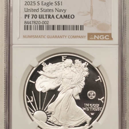 American Silver Eagles 2025-S $1 AMERICAN SILVER EAGLE 1 OZ .999 US NAVY 250TH ANN PRIVY NGC PF-70 UCAM