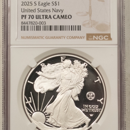 American Silver Eagles 2025-S $1 AMERICAN SILVER EAGLE 1 OZ .999 US NAVY 250TH ANN PRIVY NGC PF-70 UCAM