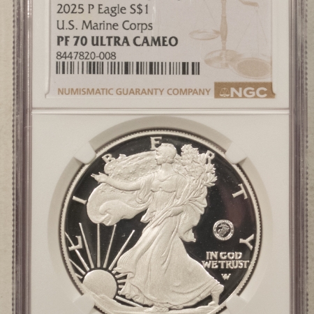 American Silver Eagles 2025-P $1 AMERICAN SILVER EAGLE 1 OZ .999 US MARINES 250TH PRIVY NGC PF-70 UCAM