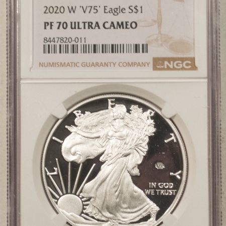 American Silver Eagles 2020-W V75 PROOF $1 AMERICAN SILVER EAGLE 1 OZ .999 WWII PRIVY – NGC PF-70 UCAM