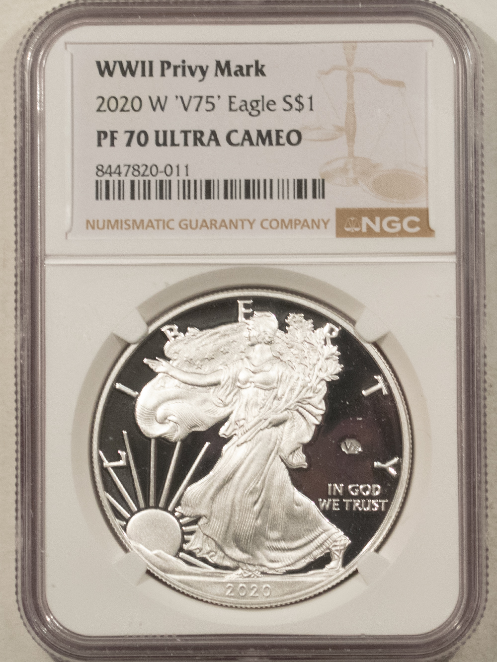 American Silver Eagles 2020-W V75 PROOF $1 AMERICAN SILVER EAGLE 1 OZ .999 WWII PRIVY – NGC PF-70 UCAM American Silver Eagles 2020-W V75 PROOF $1 AMERICAN SILVER EAGLE 1 OZ .999 WWII PRIVY – NGC PF-70 UCAM
