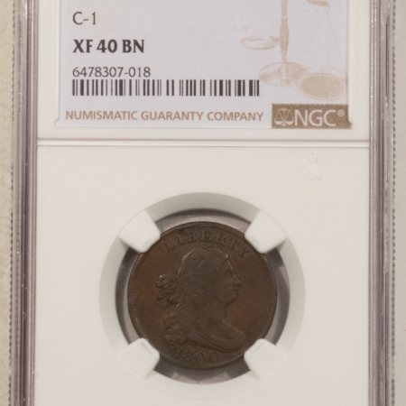 Draped Bust Half Cents 1800 DRAPED BUST HALF CENT C-1 – NGC XF-40 BN, NICE COLOR!