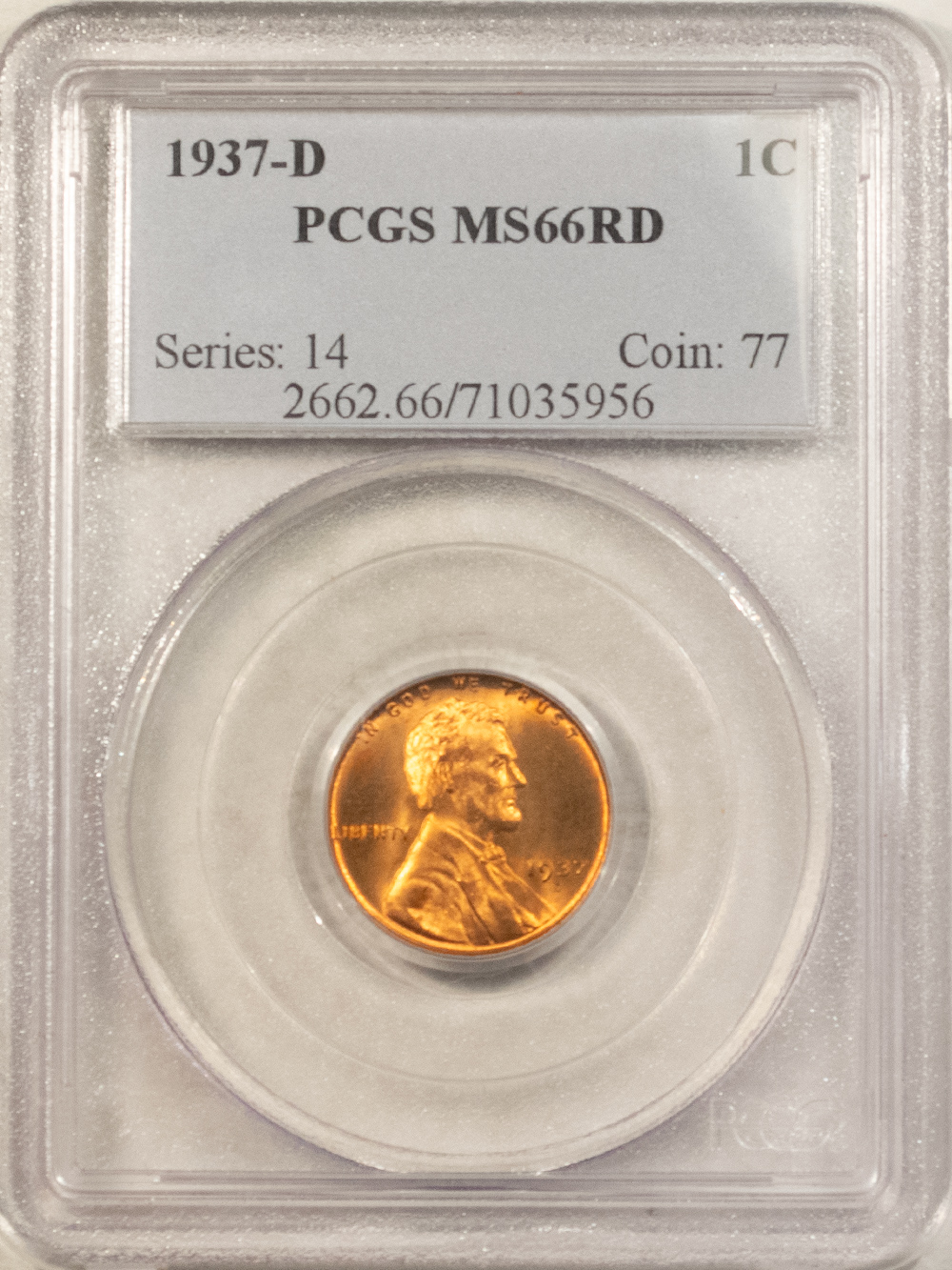 Lincoln Cents (Wheat) 1937-D LINCOLN CENT – PCGS MS-66 RD Lincoln Cents (Wheat) 1937-D LINCOLN CENT – PCGS MS-66 RD