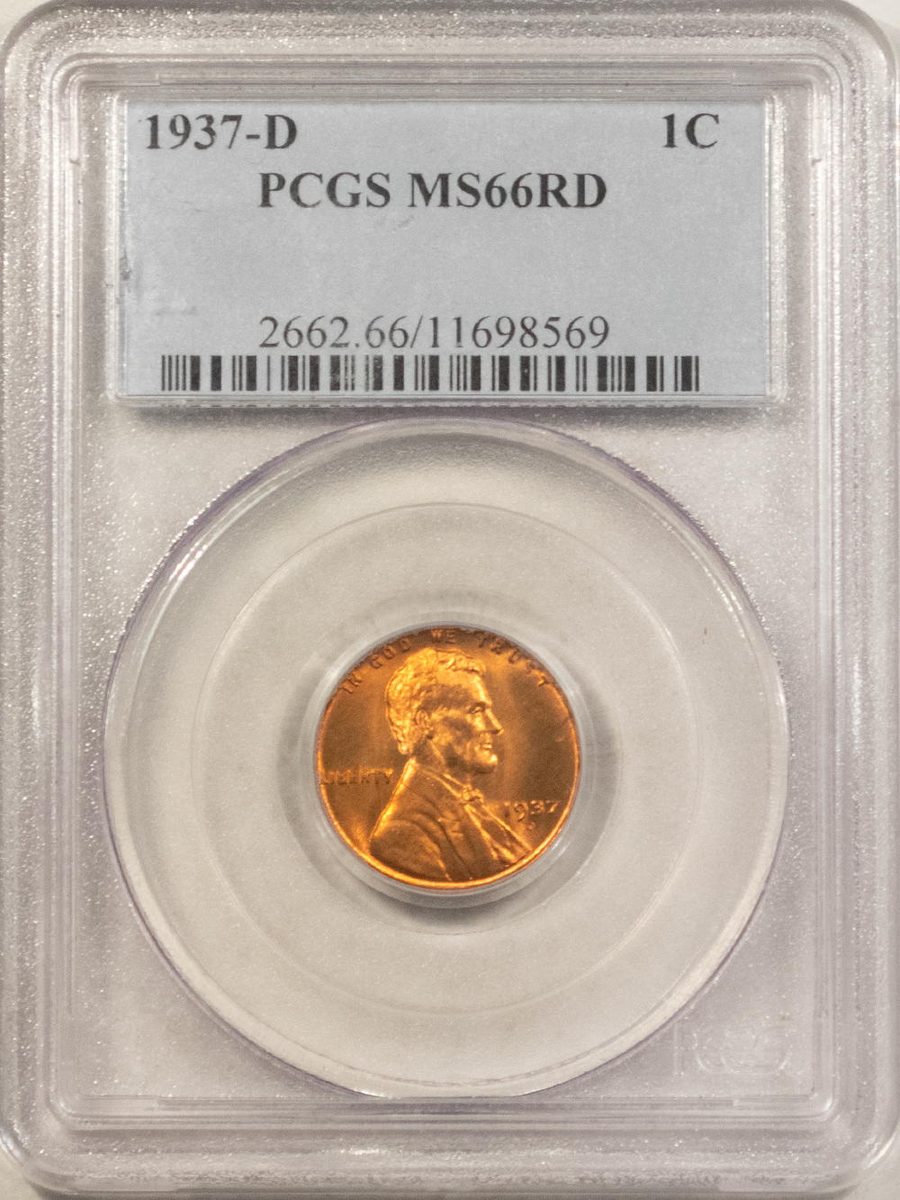 Lincoln Cents (Wheat) 1937-D LINCOLN CENT – PCGS MS-66 RD Lincoln Cents (Wheat) 1937-D LINCOLN CENT – PCGS MS-66 RD