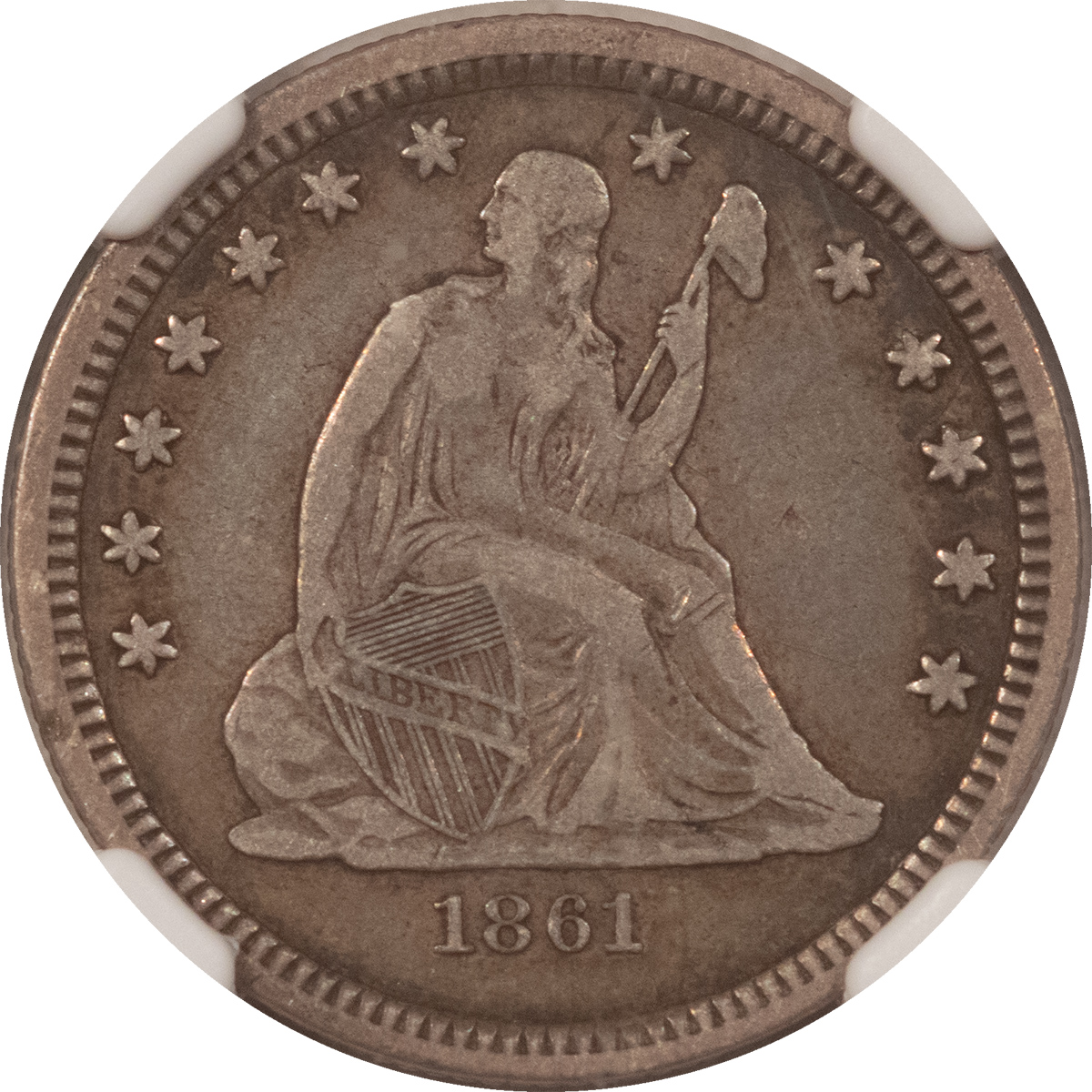 Liberty Seated Quarters 1861 SEATED LIBERTY QUARTER – NGC VF-30, CIVIL WAR DATE! Liberty Seated Quarters 1861 SEATED LIBERTY QUARTER – NGC VF-30, CIVIL WAR DATE!