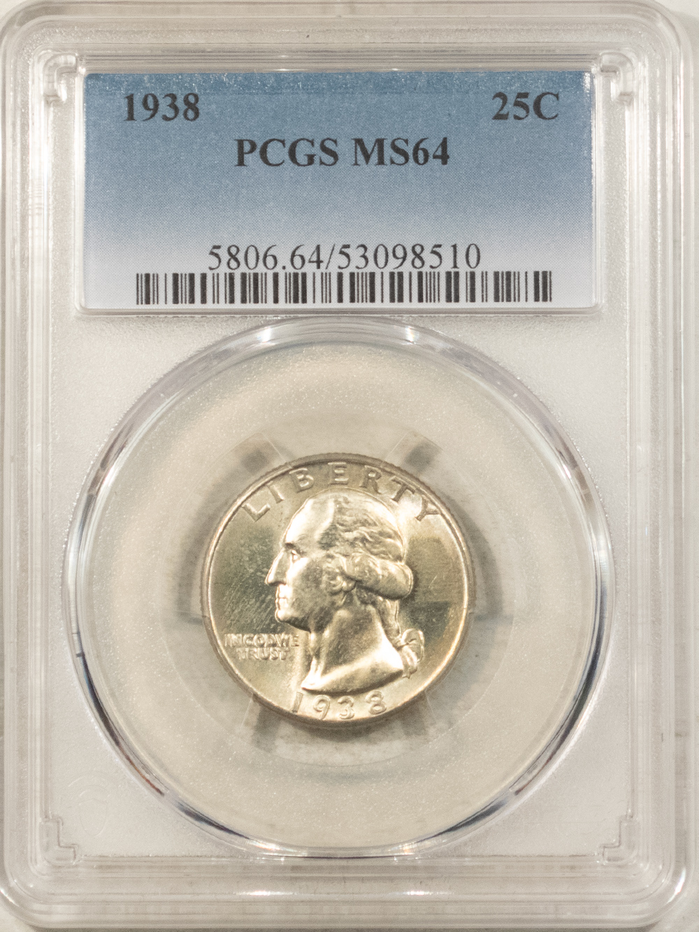 New Certified Coins 1938 WASHINGTON QUARTER – PCGS MS-64 FRESH WHITE & LUSTROUS New Certified Coins 1938 WASHINGTON QUARTER – PCGS MS-64 FRESH WHITE & LUSTROUS