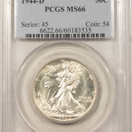 Half Dollars 1944-D WALKING LIBERTY HALF DOLLAR – PCGS MS-66, BLAST WHITE & PREMIUM QUALITY!