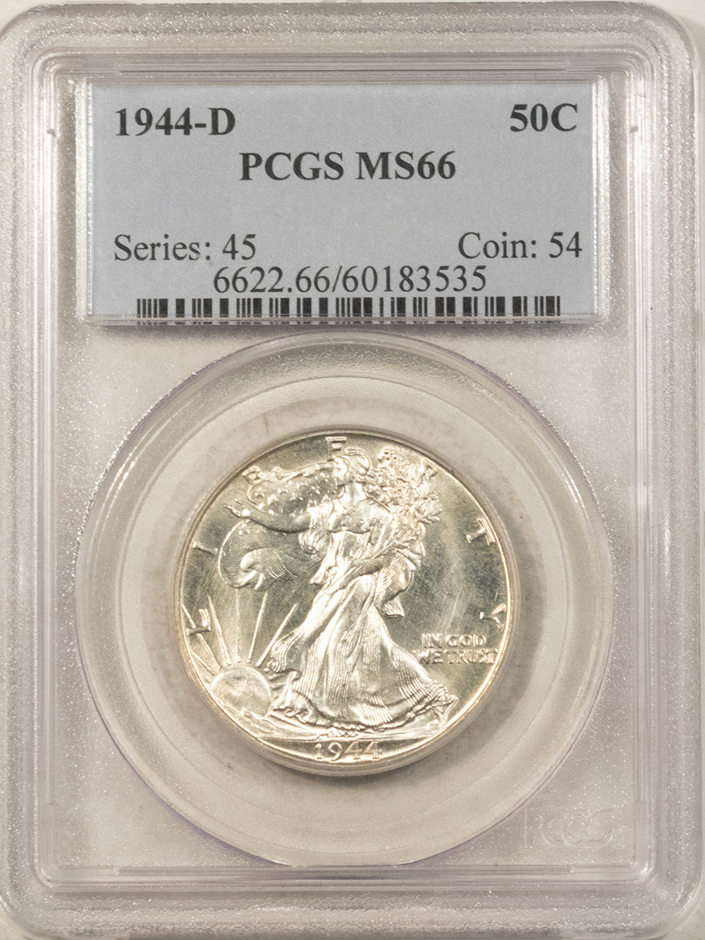 Half Dollars 1944-D WALKING LIBERTY HALF DOLLAR – PCGS MS-66, BLAST WHITE & PREMIUM QUALITY! Half Dollars 1944-D WALKING LIBERTY HALF DOLLAR – PCGS MS-66, BLAST WHITE & PREMIUM QUALITY!