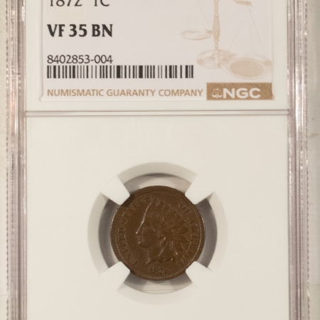 Indian 1872 INDIAN CENT – NGC VF-35 BN, PERFECT CIRC!
