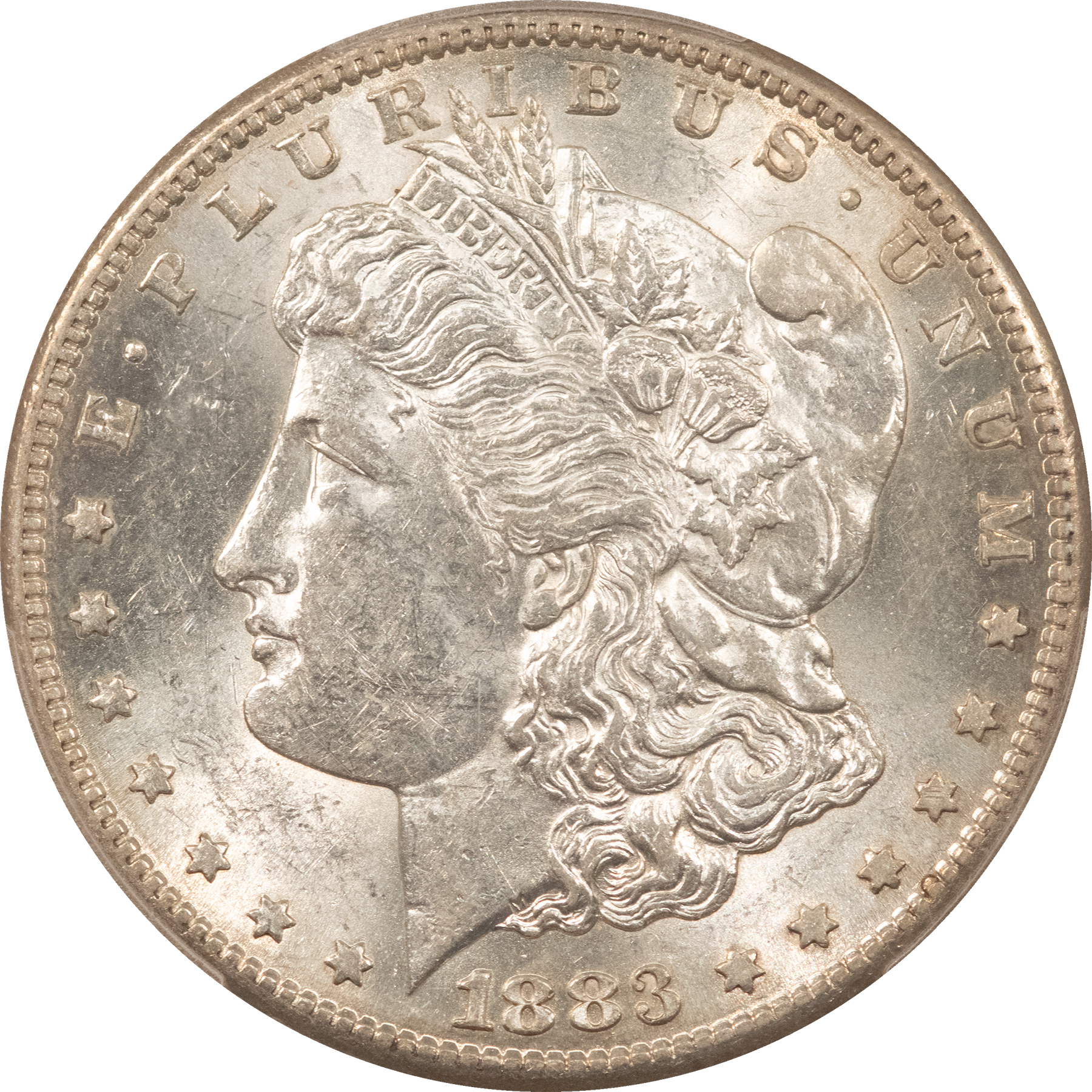 Dollars 1883-S $1 MORGAN DOLLAR – PCGS AU-58, BLAST WHITE & PREMIUM QUALITY! Dollars 1883-S $1 MORGAN DOLLAR – PCGS AU-58, BLAST WHITE & PREMIUM QUALITY!