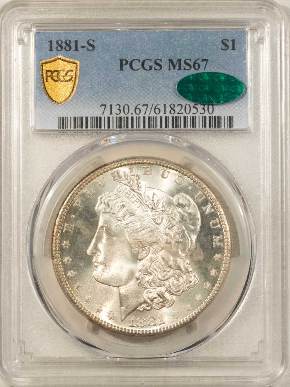 CAC Approved Coins 1881-S $1 MORGAN DOLLAR – PCGS MS-67, FRESH, SUPERB GEM, CAC APPROVED! CAC Approved Coins 1881-S $1 MORGAN DOLLAR – PCGS MS-67, FRESH, SUPERB GEM, CAC APPROVED!