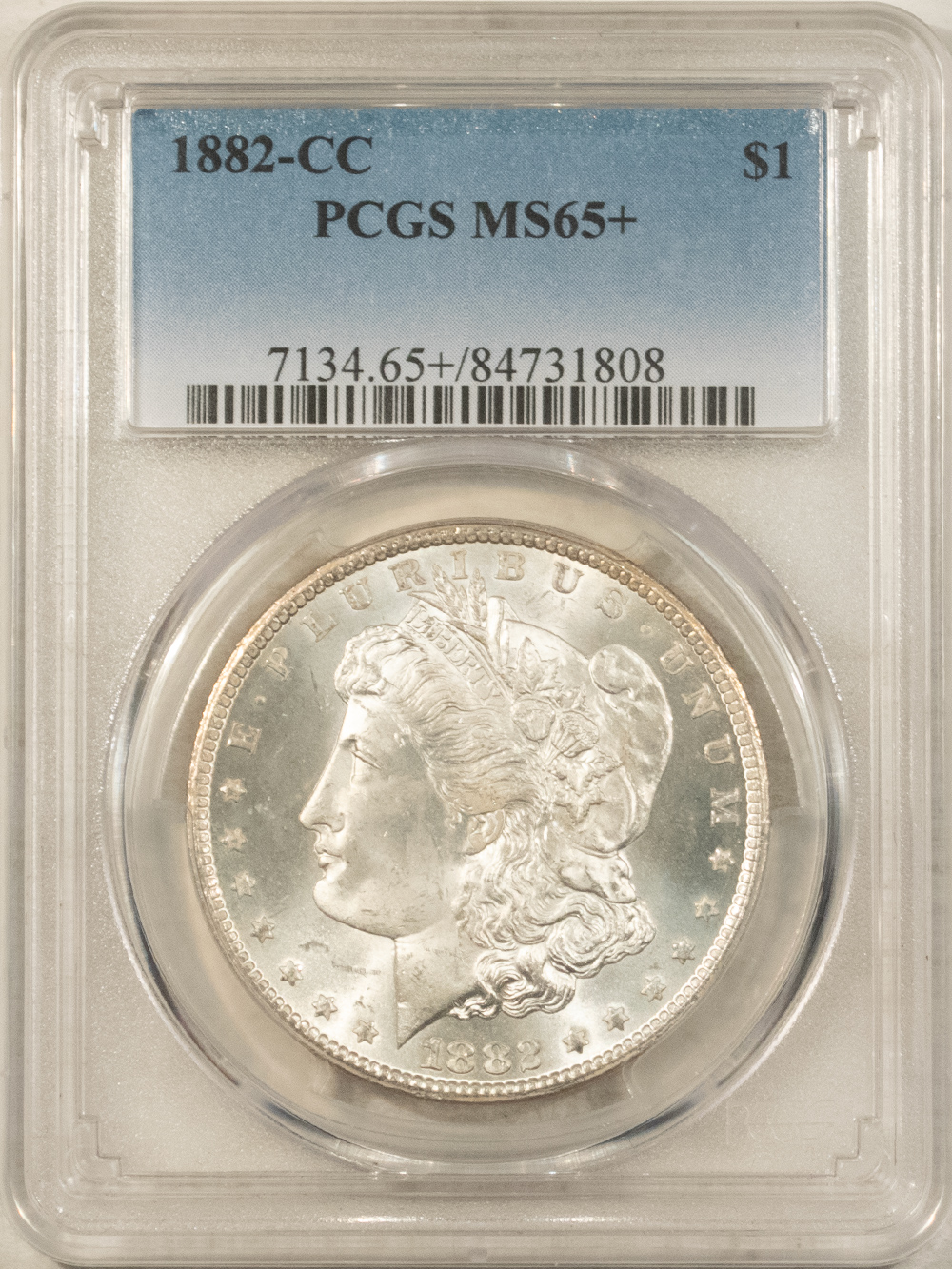 Dollars 1882-CC $1 MORGAN DOLLAR – PCGS MS-65+ BLAST WHITE GEM! PQ & CARSON CITY! Dollars 1882-CC $1 MORGAN DOLLAR – PCGS MS-65+ BLAST WHITE GEM! PQ & CARSON CITY!