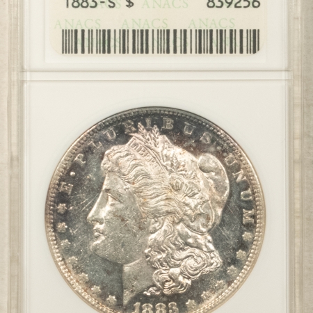 Dollars 1883-S $1 MORGAN DOLLAR – ANACS MS-60, FLASHY & PRETTY! OLD SOAPBOX HOLDER!