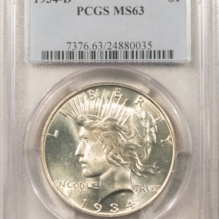 Dollars 1934-D $1 PEACE DOLLAR – PCGS MS-63, BLAST WHITE & CHOICE!