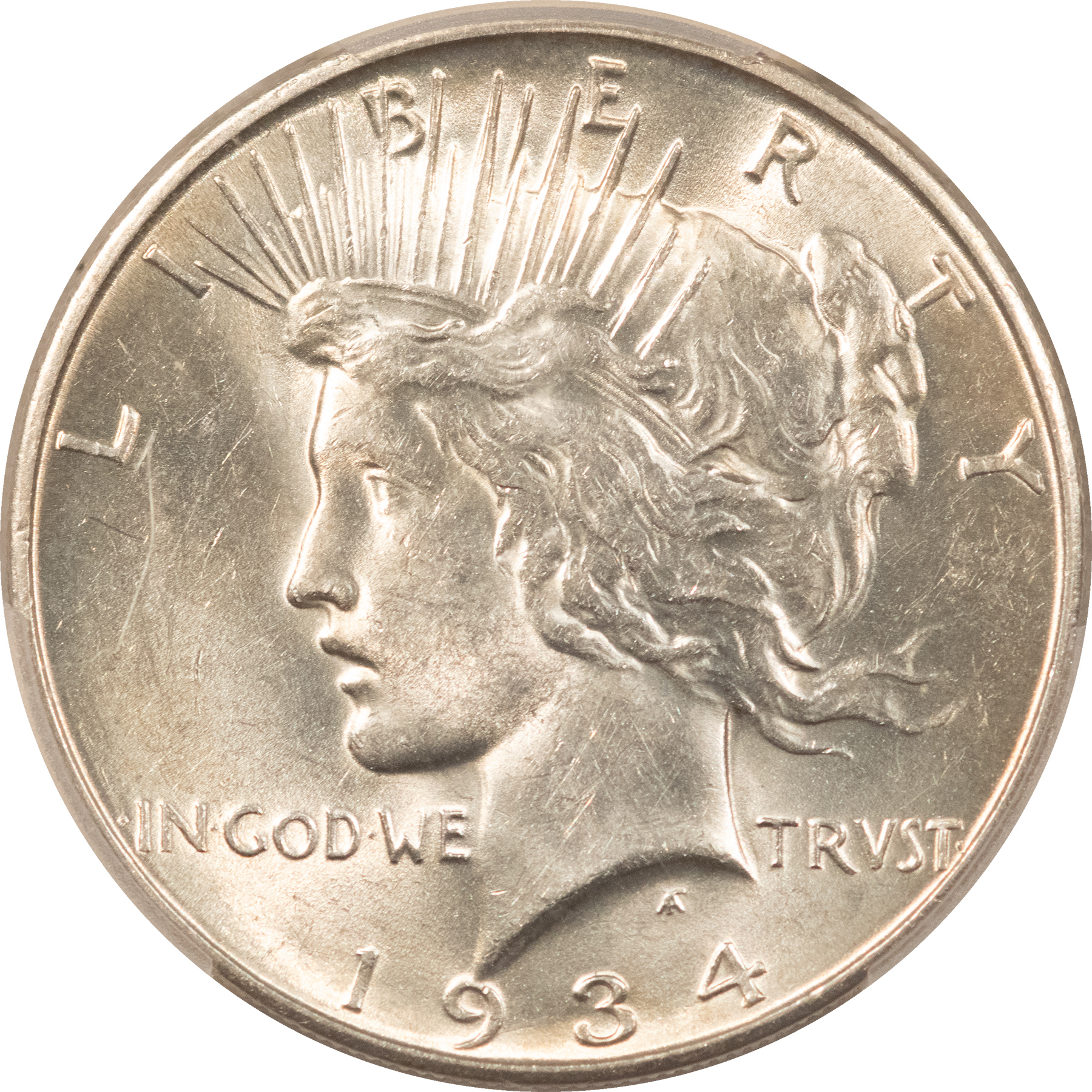 Dollars 1934-D $1 PEACE DOLLAR – PCGS AU-58, WHITE & LOOKS UNC! Dollars 1934-D $1 PEACE DOLLAR – PCGS AU-58, WHITE & LOOKS UNC!