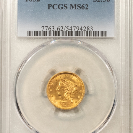 $2.50 1852 $2.50 LIBERTY GOLD QUARTER EAGLE – PCGS MS-62, EARLY DATE!