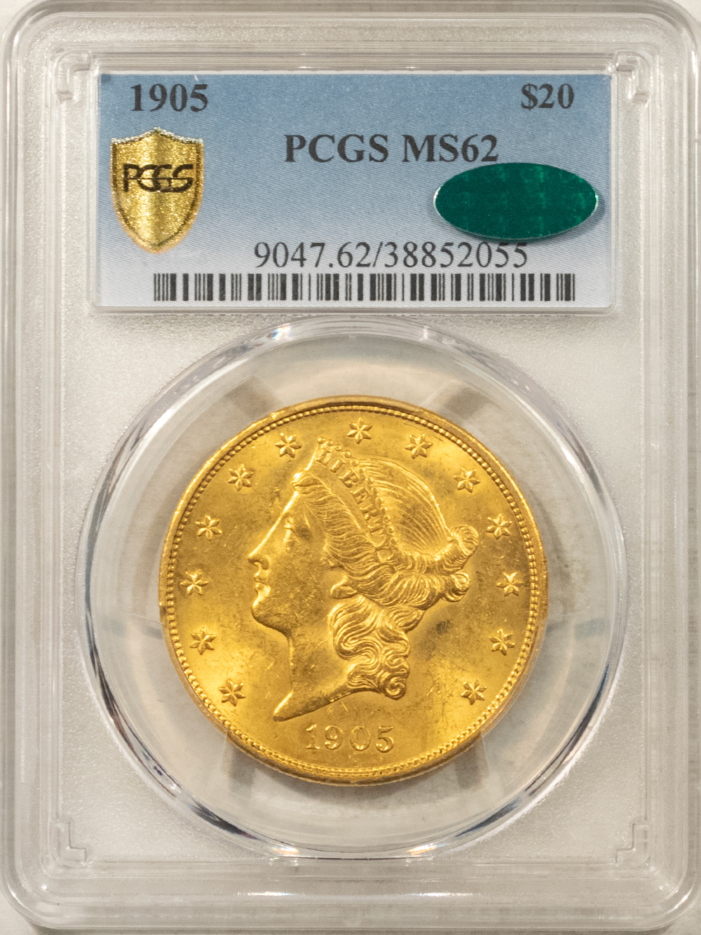 $20 1905 $20 LIBERTY GOLD DOUBLE EAGLE – PCGS MS-62, VERY TOUGH, LOW MINTAGE & CAC! $20 1905 $20 LIBERTY GOLD DOUBLE EAGLE – PCGS MS-62, VERY TOUGH, LOW MINTAGE & CAC!