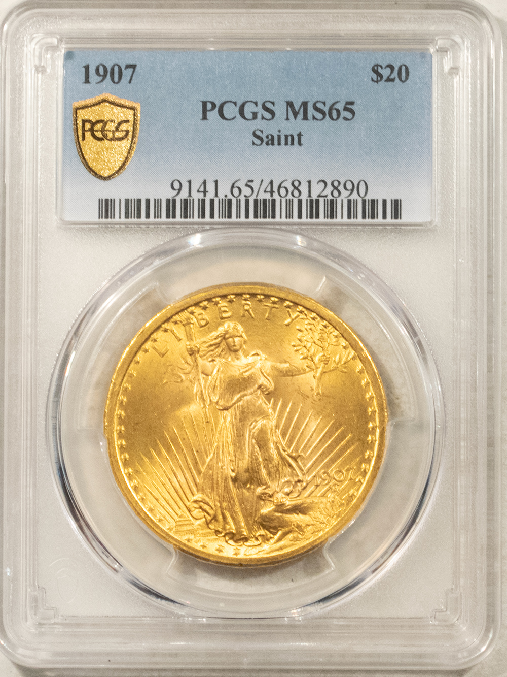 $20 1907 $20 ST GAUDENS GOLD DOUBLE EAGLE, NO MOTTO PCGS MS-65 GEM! POPULAR 1ST YEAR $20 1907 $20 ST GAUDENS GOLD DOUBLE EAGLE, NO MOTTO PCGS MS-65 GEM! POPULAR 1ST YEAR
