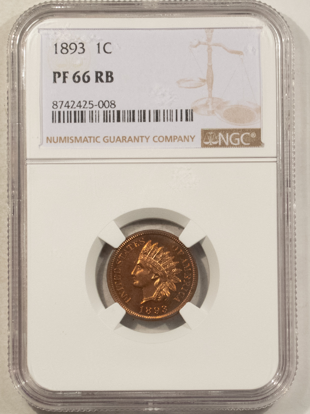 Indian 1893 PROOF INDIAN CENT – NGC PF-66 RB, ATTRACTIVE! Indian 1893 PROOF INDIAN CENT – NGC PF-66 RB, ATTRACTIVE!