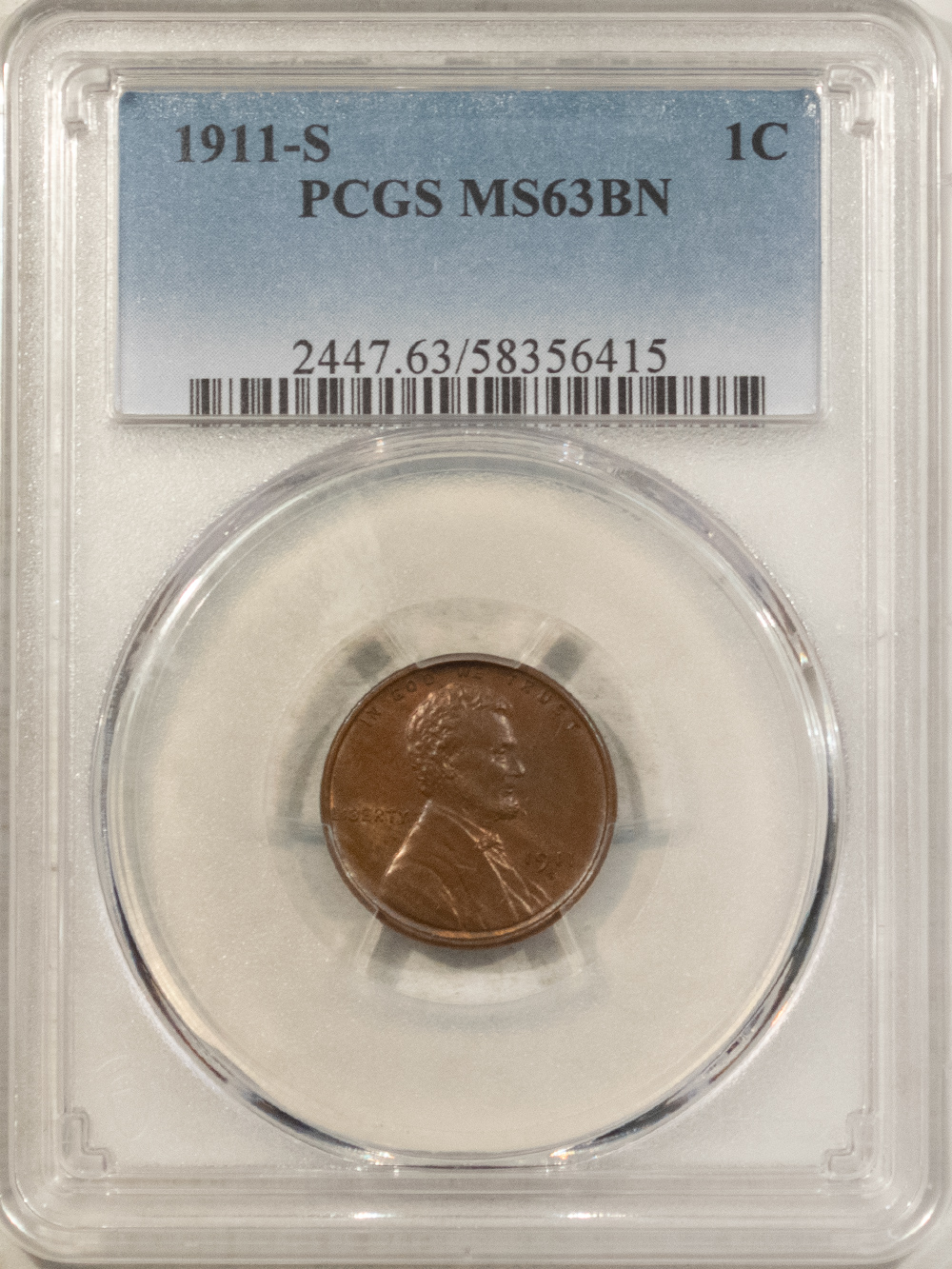 Lincoln Cents (Wheat) 1911-S LINCOLN CENT – PCGS MS-63 BN Lincoln Cents (Wheat) 1911-S LINCOLN CENT – PCGS MS-63 BN