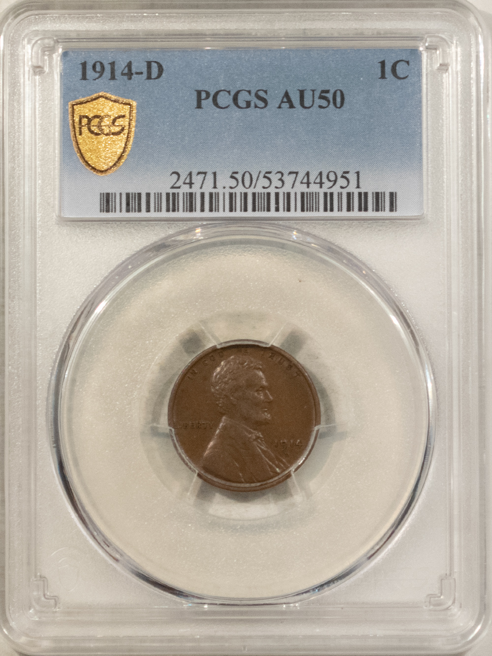 Lincoln Cents (Wheat) 1914-D LINCOLN CENT – PCGS AU-50, CHOCOLATE BROWN! KEY-DATE! Lincoln Cents (Wheat) 1914-D LINCOLN CENT – PCGS AU-50, CHOCOLATE BROWN! KEY-DATE!