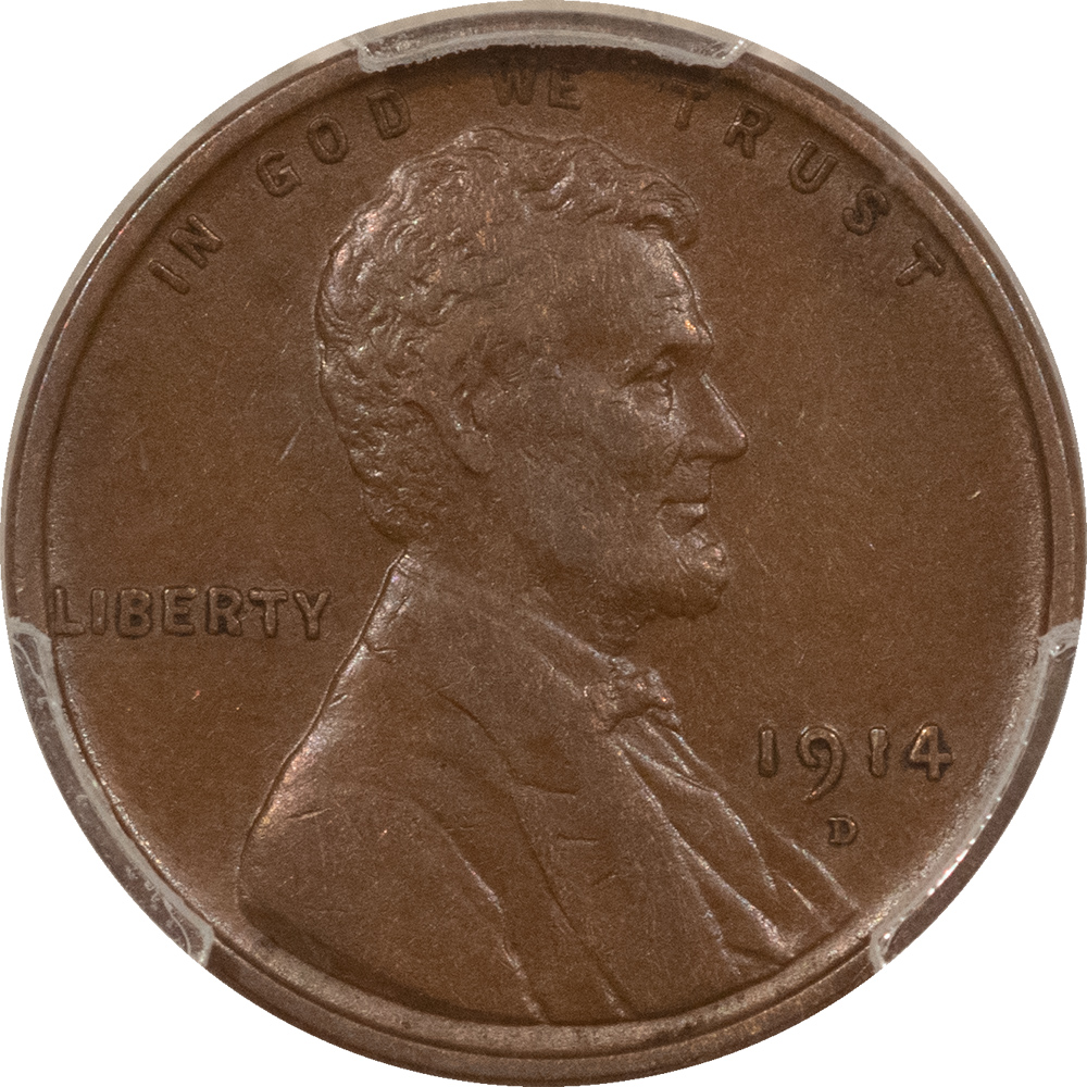 Lincoln Cents (Wheat) 1914-D LINCOLN CENT – PCGS AU-50, CHOCOLATE BROWN! KEY-DATE! Lincoln Cents (Wheat) 1914-D LINCOLN CENT – PCGS AU-50, CHOCOLATE BROWN! KEY-DATE!
