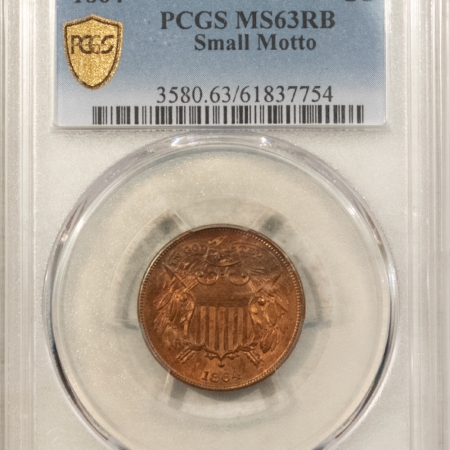 New Certified Coins 1864 TWO CENT PIECE SMALL MOTTO – PCGS MS-63 RB, TOUGH!