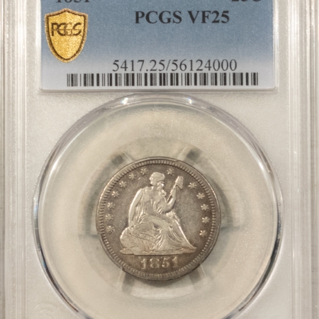 Liberty Seated Quarters 1851 SEATED LIBERTY QUARTER – PCGS VF-25, TOUGH DATE & LOW-POP!