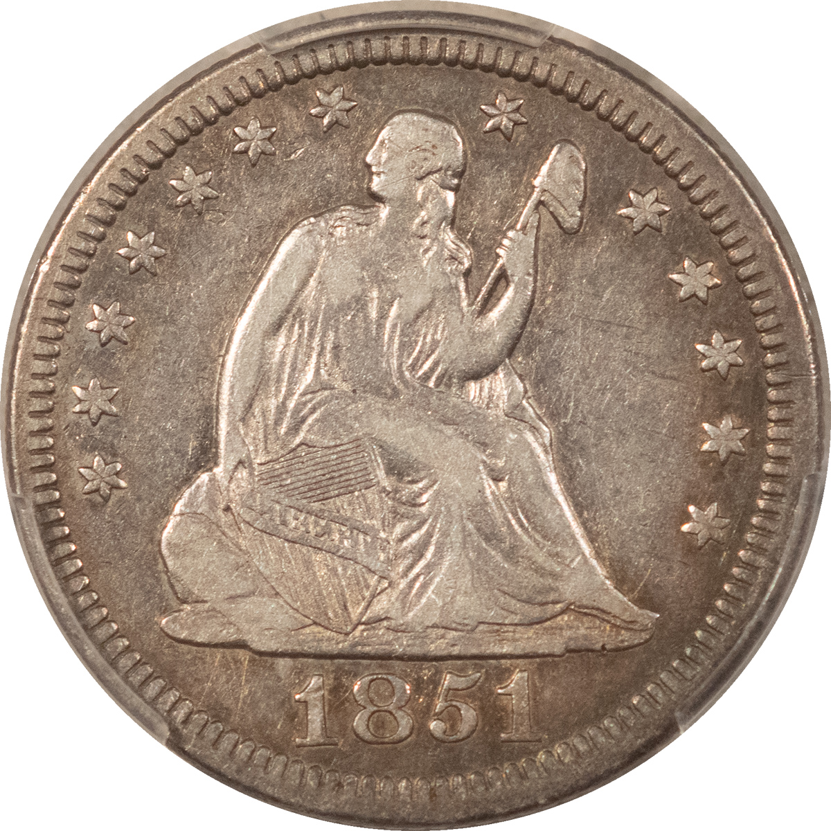 Liberty Seated Quarters 1851 SEATED LIBERTY QUARTER – PCGS VF-25, TOUGH DATE & LOW-POP! Liberty Seated Quarters 1851 SEATED LIBERTY QUARTER – PCGS VF-25, TOUGH DATE & LOW-POP!