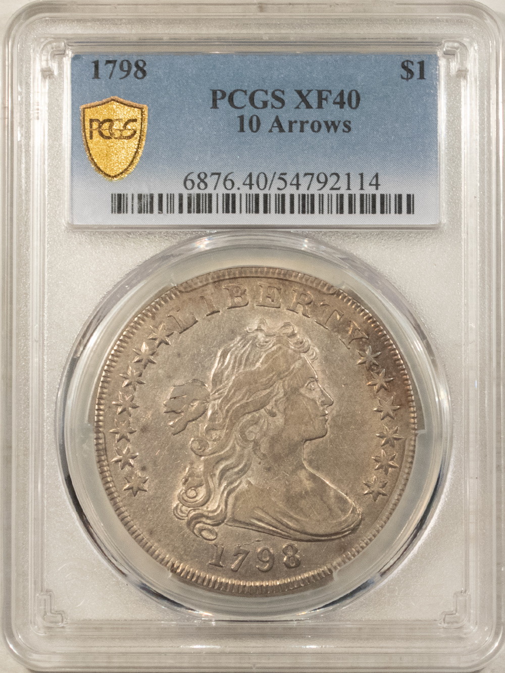 Dollars 1798 $1 DRAPED BUST DOLLAR 10 ARROWS PCGS XF-40, FRESH, LOTS OF RETAINED LUSTER! Dollars 1798 $1 DRAPED BUST DOLLAR 10 ARROWS PCGS XF-40, FRESH, LOTS OF RETAINED LUSTER!