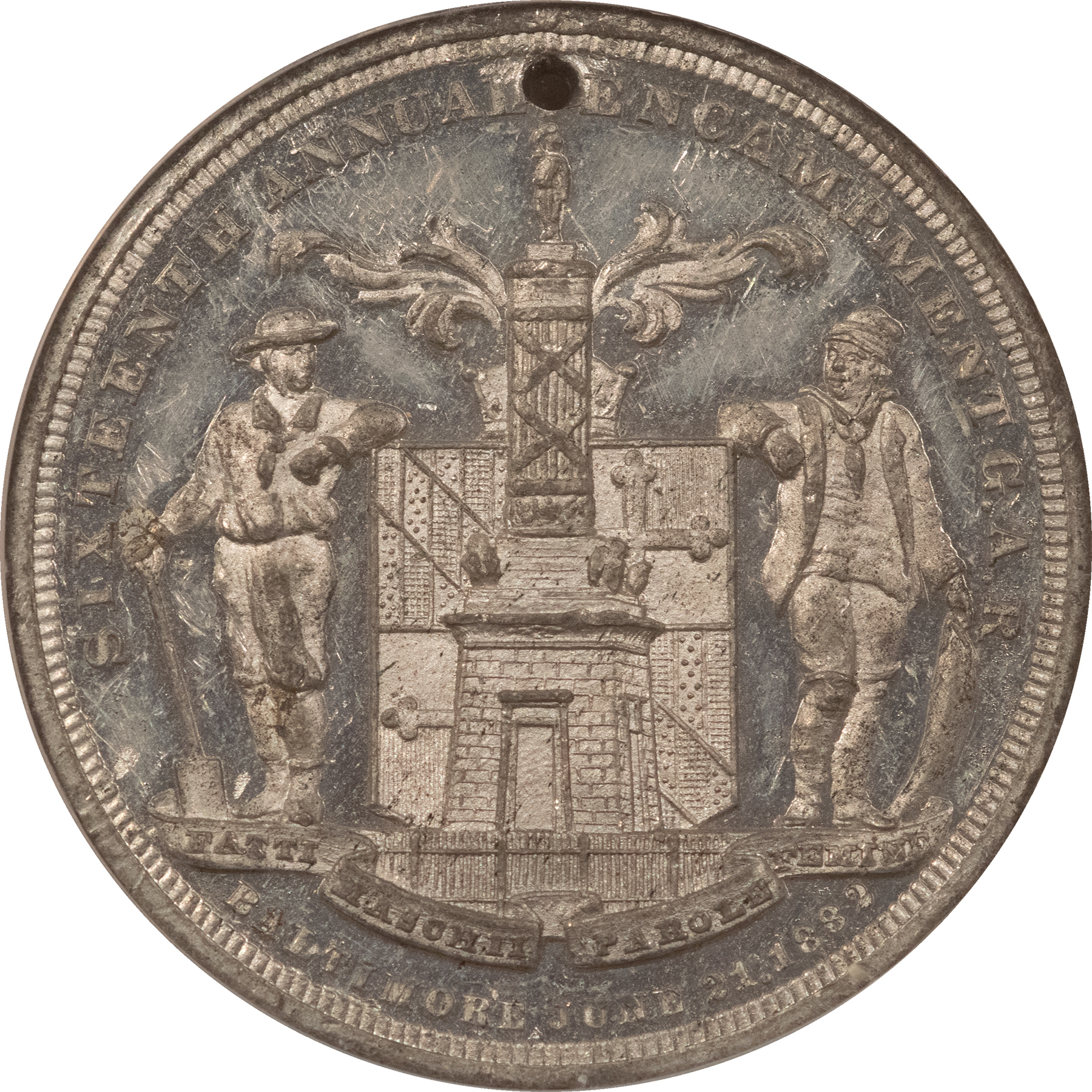 Exonumia 1882 G.A.R. WM 38mm 16TH ANNUAL ENCAMPMENT BALTIMORE, MD MEDAL – NGC MS-61 DPL Exonumia 1882 G.A.R. WM 38mm 16TH ANNUAL ENCAMPMENT BALTIMORE, MD MEDAL – NGC MS-61 DPL