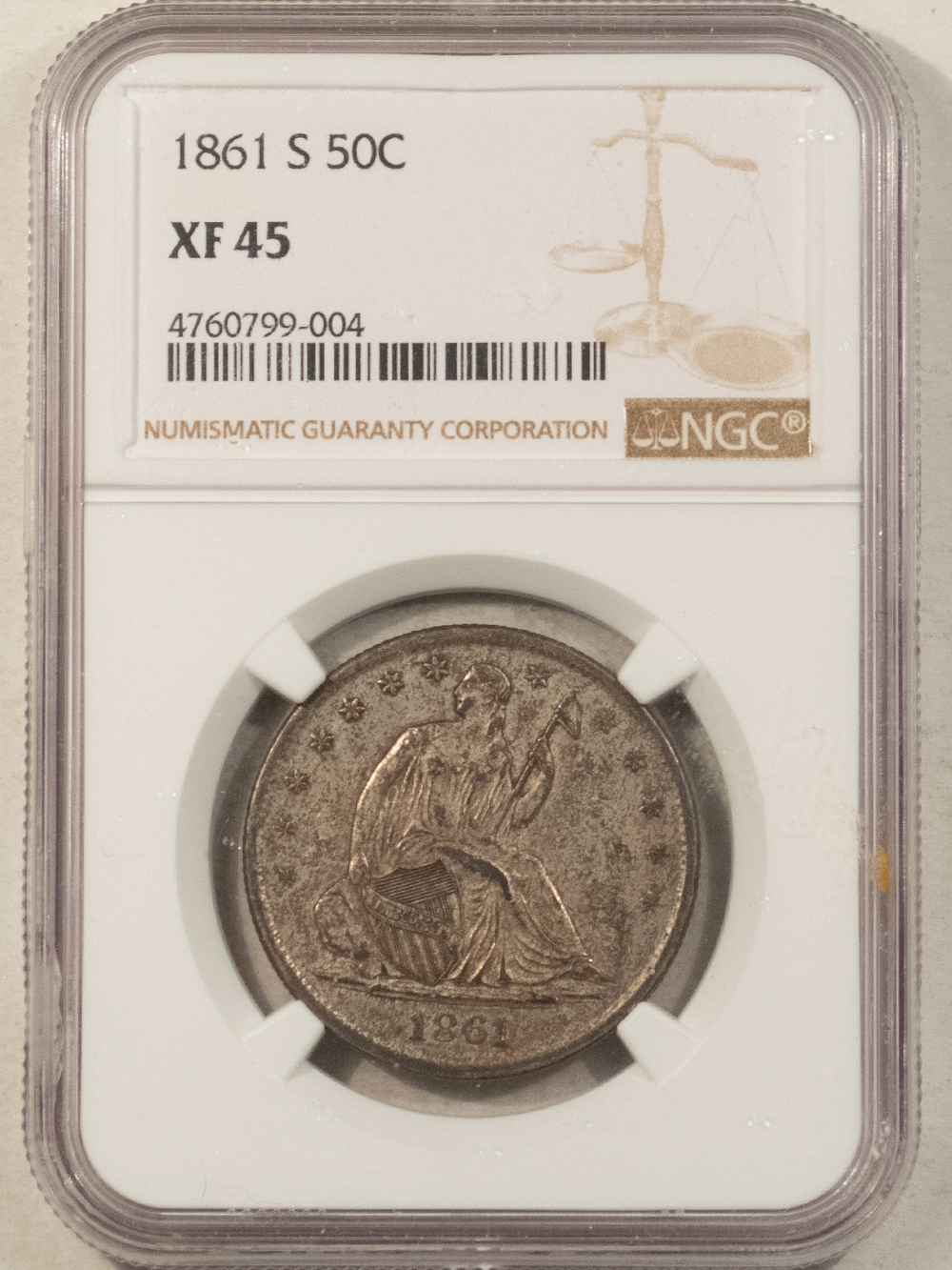 Half Dollars 1861-S SEATED LIBERTY HALF DOLLAR – NGC XF-45 Half Dollars 1861-S SEATED LIBERTY HALF DOLLAR – NGC XF-45