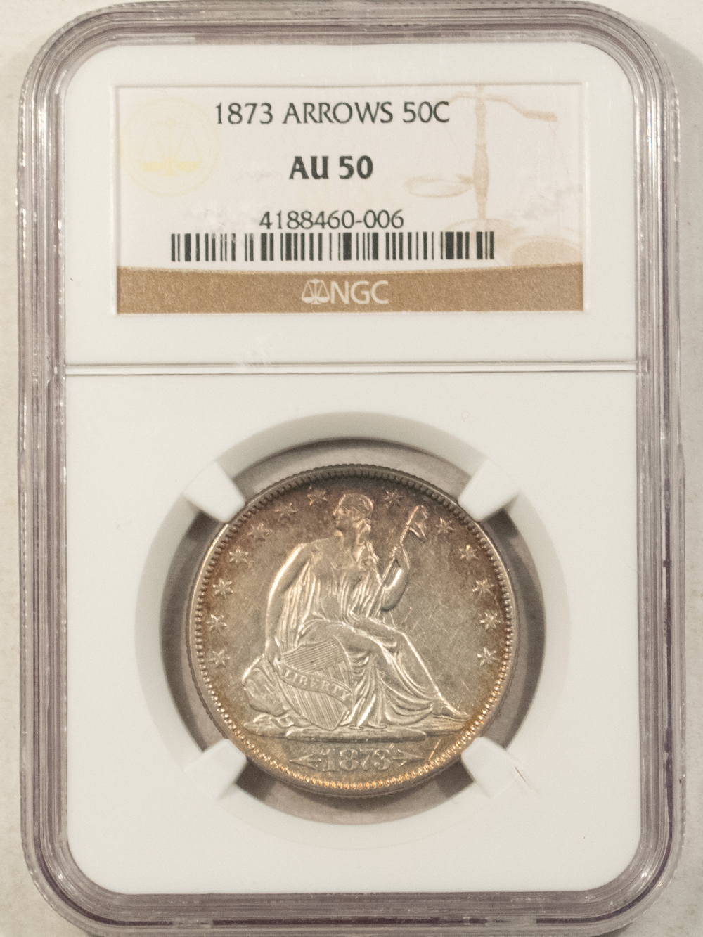 Half Dollars 1873 SEATED LIBERTY HALF DOLLAR WITH ARROWS – NGC AU-50 Half Dollars 1873 SEATED LIBERTY HALF DOLLAR WITH ARROWS – NGC AU-50