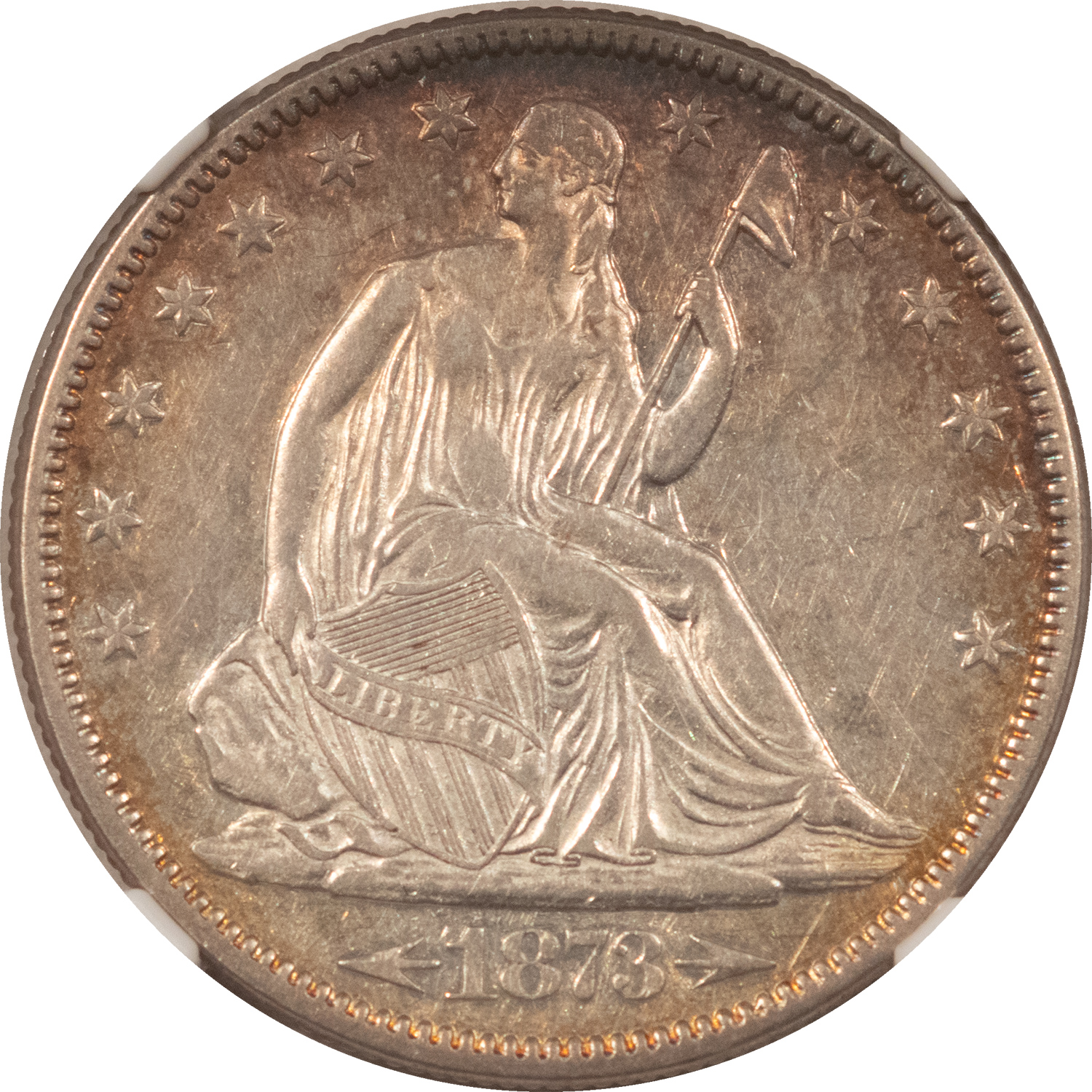 Half Dollars 1873 SEATED LIBERTY HALF DOLLAR WITH ARROWS – NGC AU-50 Half Dollars 1873 SEATED LIBERTY HALF DOLLAR WITH ARROWS – NGC AU-50